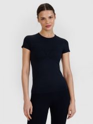4F Koszulka do jogi i pilatesu szybkoschnąca damska - czarna M/L. Czarne koszulki sportowe damskie 4F, l, bez wzorów, z dzianiny, bez ramiączek, na fitness i siłownię. W wyprzedaży za 59.99 zł.