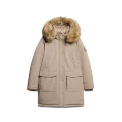 Parka z sztucznego futra damska Superdry Everest. Brązowe parki damskie Superdry, na zimę, bez kaptura. Za 838.80 zł.