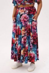 Rozkloszowana spódnica Solea MIDI w print piwonii PLUS SIZE XXL OVERSIZE. Spódnice damskie Moda Size Plus Iwanek, na co dzień, l, bez wzorów, z bawełny, eleganckie, midi. W wyprzedaży za 229.90 zł.