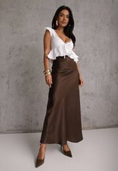 Brązowa Satynowa Spódnica Maxi High Waist Formia. Brązowe spódnice damskie Renee, l, bez wzorów, z satyny, maxi. Za 109.99 zł.