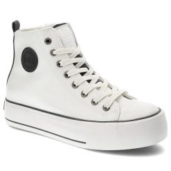 Białe Sneakersy Big Star Wygodne Skórzane Buty. Białe obuwie sportowe damskie Big Star, na zimę, ze skóry ekologicznej, bez zapięcia, trekkingowe. Za 189.00 zł.