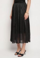 Czarna Rozkloszowana Spódnica z Gumką w Talii Zdobiona Cyrkoniami Folinetia. Czarne spódnice damskie Born2be, na co dzień, l, z aplikacjami, eleganckie, midi. Za 74.99 zł.