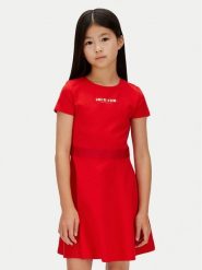 Calvin Klein Jeans Sukienka codzienna IG0IG03099 Czerwony Regular Fit. Czerwone sukienki dziewczęce Calvin Klein Jeans, bez wzorów, z jeansu, bez ramiączek, proste. Za 299.99 zł.