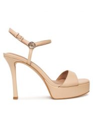 Guess Sandały FLPHEN LEA03 Beżowy. Brązowe sandały damskie Guess, z aplikacjami, ze skóry, bez obcasa, na szpilce, bez zapięcia. Za 719.99 zł.