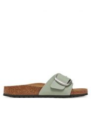 Birkenstock Klapki Madrid Big Buckle 1029293 Zielony. Zielone klapki damskie Birkenstock, bez wzorów, ze skóry, bez obcasa, bez zapięcia. Za 429.99 zł.