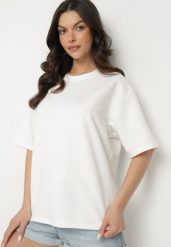Biały T-shirt z Bawełną w Klasycznym Stylu Meravia. Białe t-shirty damskie Born2be, uniwersalny, bez wzorów, z bawełny, bez kołnierzyka. Za 44.99 zł.