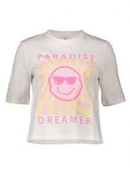 ONLY Koszulka w kolorze kremowym rozmiar: XS. Brązowe bluzki damskie Only, xs, bez wzorów, z bawełny, bez kołnierzyka, bez ramiączek. Za 43.99 zł.