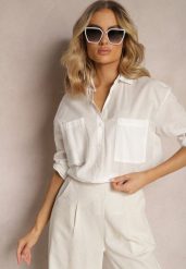 Biała Klasyczna Koszula z Bawełny z Kieszonkami Jaela. Białe koszule damskie Renee, l, bez wzorów, z bawełny, eleganckie, bez kołnierzyka, bez ramiączek. Za 89.99 zł.