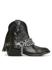 NEW ROCK Kowbojki M-WSTM003TES-S1 Czarny. Czarne botki damskie NEW ROCK, ze skóry, rockowe, bez obcasa, na płaskiej podeszwie, bez zapięcia. Za 1,879.00 zł.