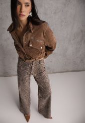 Panterkowe Jeansy Wide Leg High Waist z Bawełny Saliritia. Białe jeansy damskie Renee, bez wzorów, z bawełny. Za 129.99 zł.