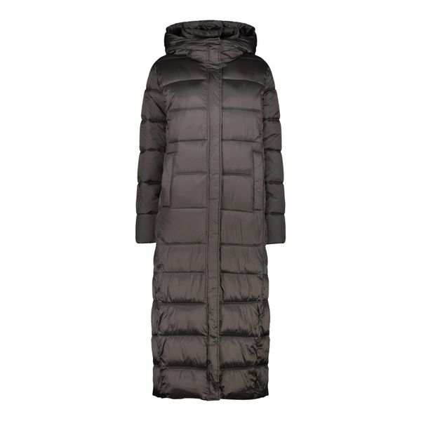 Długa kurtka puchowa z kapturem dla kobiet z efektem błyszczącym CMP. Szare kurtki damskie CMP, l, bez wzorów, z puchu, z kapturem. W wyprzedaży za 434.99 zł.