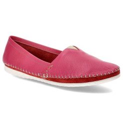 Różowe Półbuty Armodo Skórzane Wygodne Buty. Czerwone półbuty damskie Armodo, bez wzorów, ze skóry, bez obcasa, bez zapięcia. Za 249.00 zł.