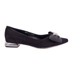 Eleganckie Zamszowe Baleriny Damskie Z Kokardką Laura Messi 2893 Czarne. Czarne balerinki damskie bez wzorów, z zamszu. Za 474.01 zł.