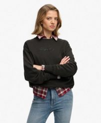Superdry Script Brand Loose Crew Bluza z bawełny organicznej – PHANTOM. Czarne bluzy damskie Superdry, z aplikacjami, z bawełny, bez kaptura. Za 274.75 zł.