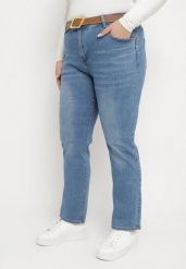 Niebieskie Jeansy z Efektem Push-Up o Fasonie Regular z Paskiem Rosanora. Niebieskie jeansy damskie Born2be, bez wzorów, z jeansu. Za 89.99 zł.