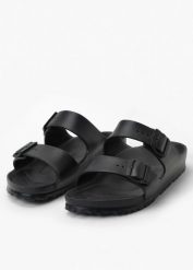 Klapki damskie Birkenstock Arizona EVA (129423). Czarne klapki damskie Birkenstock, bez wzorów, bez obcasa, bez zapięcia. Za 219.99 zł.