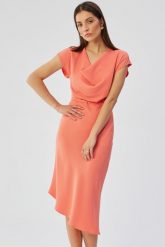 Elegancka asymetryczna sukienka z dekoltem woda pomarańczowa. Brązowe sukienki damskie Stylove, bez wzorów, eleganckie, bez ramiączek. Za 339.00 zł.