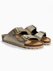 Sunbay Klapki "Trefle" w kolorze złotym rozmiar: 39. Żółte klapki damskie Sunbay, bez wzorów, z otwartym noskiem, bez obcasa, bez zapięcia. Za 134.95 zł.