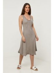 Le Monde du Lin Lniana sukienka w kolorze szarobrązowym rozmiar: 40/42. Brązowe sukienki damskie Le Monde du Lin, bez wzorów, ze lnu, bez ramiączek. Za 152.99 zł.