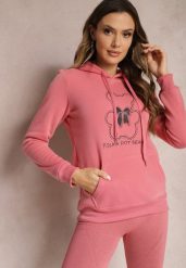 Różowa Bluza Kangurka ze Ściągaczami z Nadrukiem i Polarem Simunsa. Czerwone bluzy damskie Renee, l, bez wzorów, z polaru, bez kaptura. Za 79.99 zł.