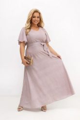 Sukienka maxi wieczorowa Wedding Glow pudrowy róż z poświatą srebra na bal i wesele PLUS SIZE OVERSIZE LATO. Czerwone sukienki damskie Moda Size Plus Iwanek, bez wzorów, z elastanu, eleganckie, bez ramiączek. Za 439.90 zł.