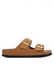 Birkenstock Klapki Arizona Sfb 1032086 Brązowy. Brązowe klapki damskie Birkenstock, bez wzorów, z nubiku, bez obcasa, bez zapięcia. Za 549.99 zł.