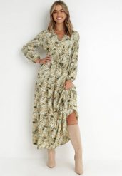 Zielona Sukienka Kopertowa Maxi Jiss. Zielone sukienki damskie Born2be, z aplikacjami, z materiału, boho, bez ramiączek. W wyprzedaży za 110.49 zł.