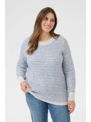 KAFFE curve Sweter w kolorze biało-błękitnym rozmiar: L. Białe swetry klasyczne damskie KAFFE curve, l, bez kołnierzyka. Za 86.99 zł.