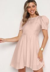 Różowa Rozkloszowana Sukienka z Bufiastymi Rękawami Elifea. Czerwone sukienki damskie Born2be, z aplikacjami, z jeansu, eleganckie, bez ramiączek. Za 119.99 zł.
