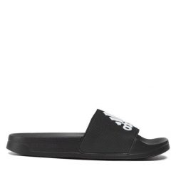 Klapki adidas. Czarne klapki damskie Adidas, bez wzorów, bez obcasa, bez zapięcia. Za 89.99 zł.