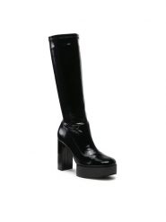 Jenny Fairy Kozaki GLOSSY-02KW Czarny. Czarne kozaki damskie Jenny Fairy, ze skóry, bez obcasa, na słupku, bez zapięcia. Za 134.99 zł.