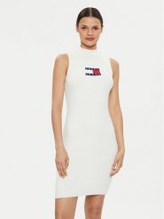 Tommy Jeans Sukienka dzianinowa Center Flag DW0DW18607 Écru Slim Fit. Sukienki damskie Tommy Jeans, bez wzorów, z dzianiny, bez ramiączek. Za 269.99 zł.