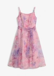 Sukienka midi z delikatnego tiulu, z paskiem. Białe sukienki damskie bonprix, bez wzorów, z tiulu, bez ramiączek. Za 329.99 zł.