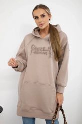 Bluza ocieplana z haftowanym napisem oversize ciemno beżowa. Brązowe bluzy damskie KESI, l, bez wzorów, z bawełny, bez kaptura. Za 238.37 zł.