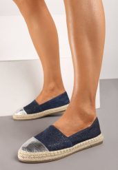 Granatowe Espadryle na Plecionej Podeszwie z Połyskującym Noskiem Effiza. Niebieskie espadryle damskie Born2be, bez wzorów, bez obcasa, na obcasie. Za 39.99 zł.