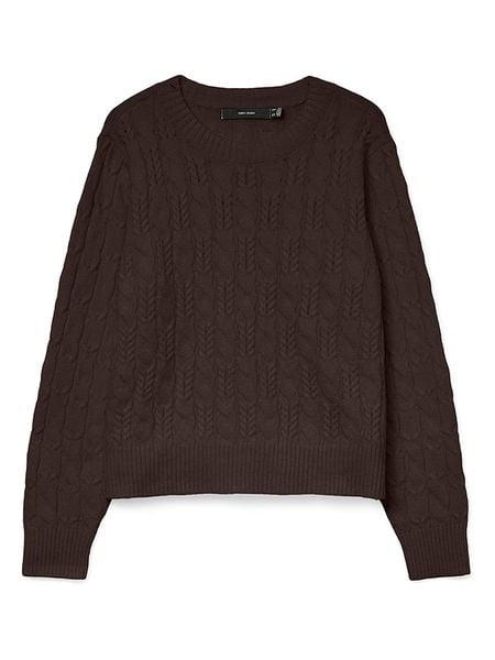 Vero Moda Sweter w kolorze ciemnobrązowym rozmiar: XS. Brązowe swetry klasyczne damskie Vero Moda, s, z materiału, bez kołnierzyka. Za 83.03 zł.