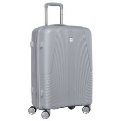 Duża walizka podróżna w szarym kolorze z wodoodporną skorupą Peterson PTN PP-09-W. Szare walizki Peterson, bez wzorów, duże. Za 199.99 zł.