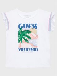 Guess T-Shirt J3GI26 K8HM0 Biały Regular Fit. Białe koszulki i t-shirty dziewczęce Guess, z aplikacjami, z bawełny, bez kołnierzyka, bez ramiączek. Za 189.99 zł.