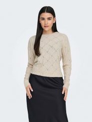 ONLY Sweter w kolorze kremowym rozmiar: L. Brązowe swetry klasyczne damskie Only, l, ze splotem, bez kołnierzyka. Za 70.24 zł.