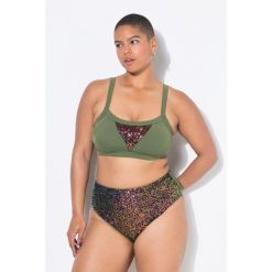 Damski Top bikini miękkie miseczki cekiny. Zielone bikini Ulla Popken, bez wzorów, z elastanu. Za 179.99 zł.
