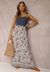 Beżowa Sukienka Tarain. Brązowe sukienki damskie Renee, bez wzorów, z jeansu, boho, bez ramiączek. W wyprzedaży za 75.99 zł.