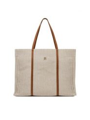 Tommy Hilfiger Torebka Th Premium Beach Le Tote AW0AW17418 Beżowy. Brązowe shopper bag Tommy Hilfiger, bez wzorów, z materiału, bez dodatków. Za 389.99 zł.