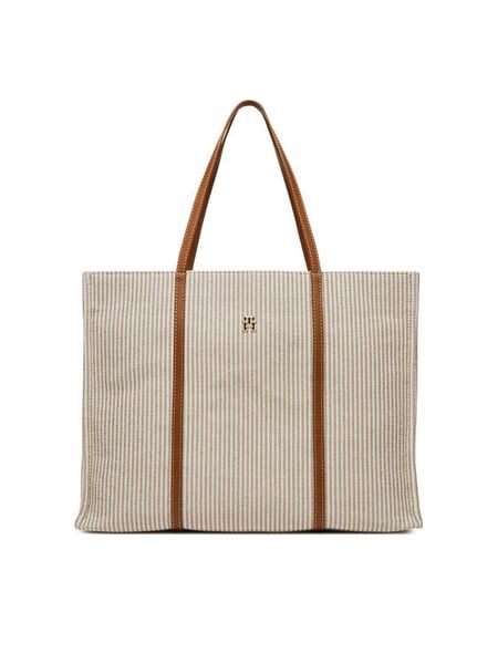 Tommy Hilfiger Torebka Th Premium Beach Le Tote AW0AW17418 Beżowy. Brązowe shopper bag Tommy Hilfiger, bez wzorów, z materiału, bez dodatków. Za 389.99 zł.
