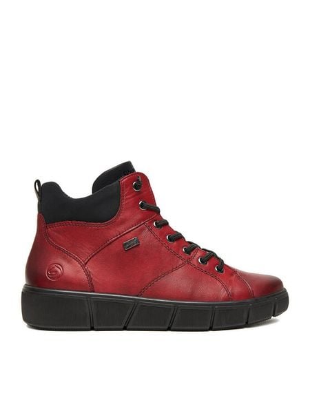 Remonte Trzewiki D1T76-35 Bordowy. Czerwone botki damskie Remonte, ze skóry, bez obcasa, na płaskiej podeszwie, bez zapięcia. Za 389.99 zł.