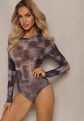 Szare Body z Siateczki z Długimi Rękawami i Wzorem Tie-Dye Itavia. Szare body i gorsety Renee, bez wzorów, z jeansu. Za 69.99 zł.