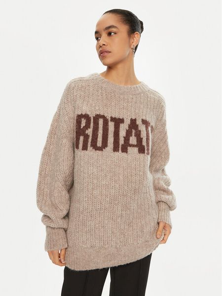 ROTATE Sweter 114443 Brązowy Regular Fit. Brązowe swetry klasyczne damskie ROTATE, z wełny, bez kołnierzyka. Za 729.99 zł.