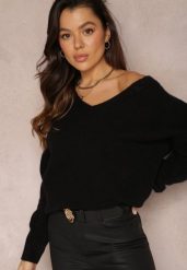 Czarny Sweter z Wiskozy Oversize Conime. Czarne swetry klasyczne damskie Renee, uniwersalny, z jeansu, bez kołnierzyka. Za 99.99 zł.
