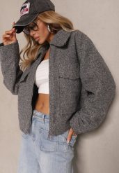Ciemnoszara Kurtka Koszulowa Boucle z Ociepleniem i Suwakiem Irimarea. Szare kurtki damskie Renee, l, bez wzorów, z materiału, bez kaptura. Za 139.99 zł.