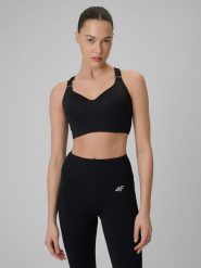 4F Biustonosz treningowy z wysokim wsparciem damski - czarny L. Czarne biustonosze sportowe damskie 4F, bez wzorów, z gumy. Za 179.99 zł.