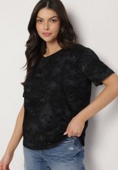 Czarny T-shirt Bawełniany w Print w Motylki Tenorea. Czarne t-shirty damskie Born2be, m, bez wzorów, z bawełny, bez kołnierzyka. Za 34.99 zł.
